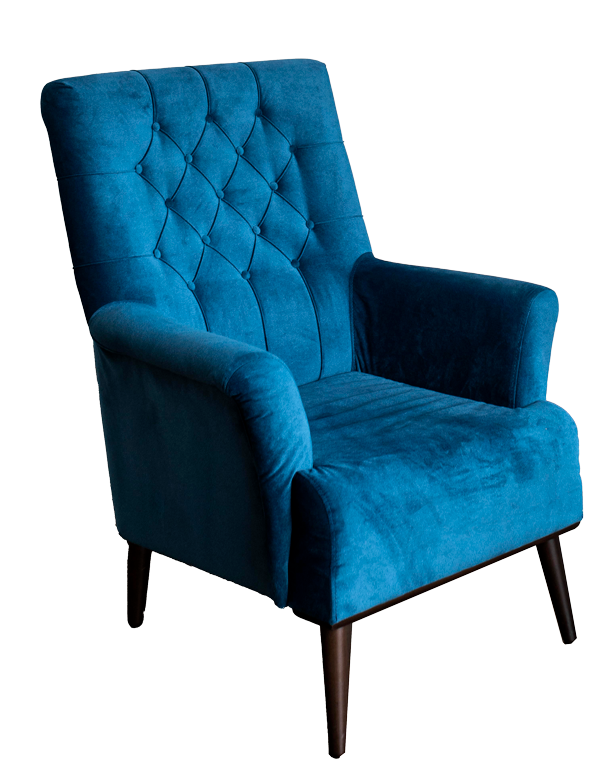 Fabricación y Renovación en Bogotá ,Sillón Kalapa tapizado en azul teal con capitoné